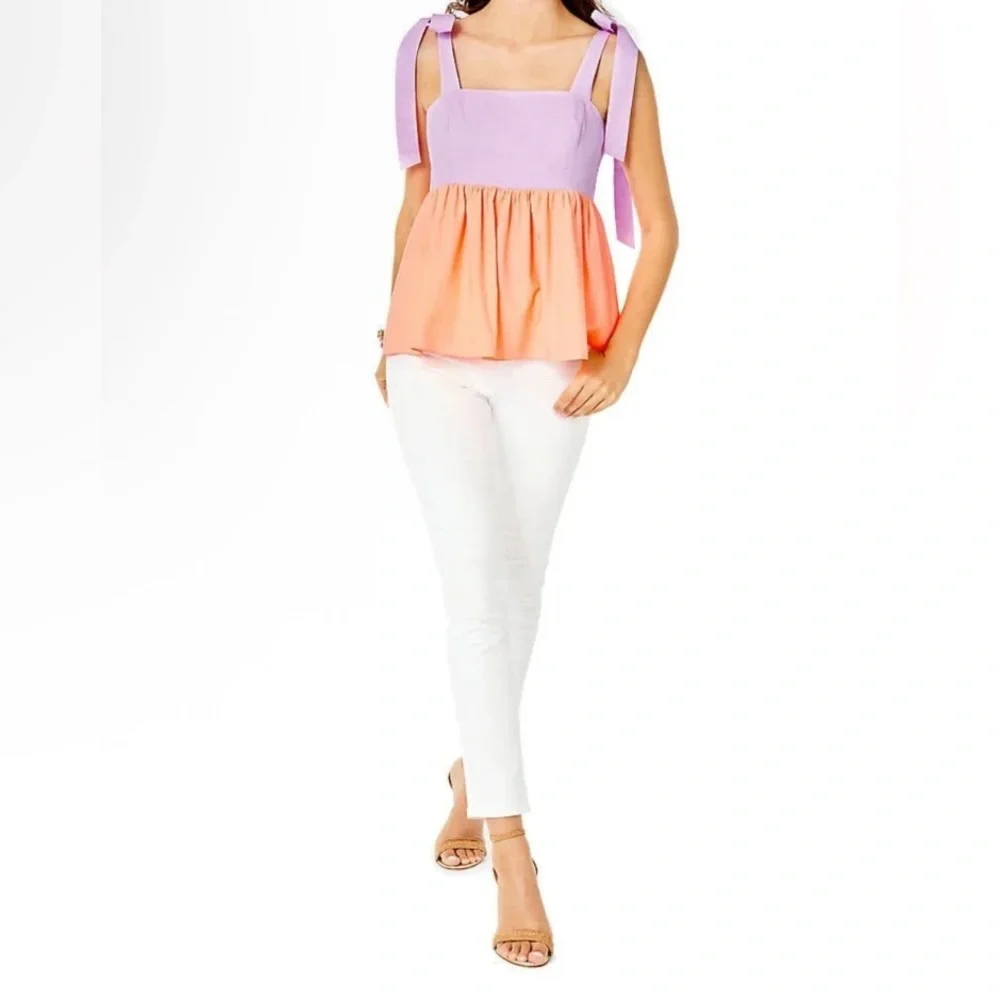Lily Pulitzer Anlee Tie Strap Top Purple Iris PB Bellini Colorblock Size 8